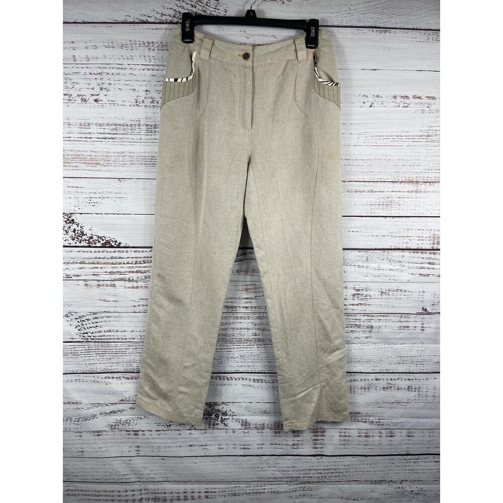 Harve Benard Pants Womens 4P Beige Linen Rayon Straight Leg Lined Twill Career